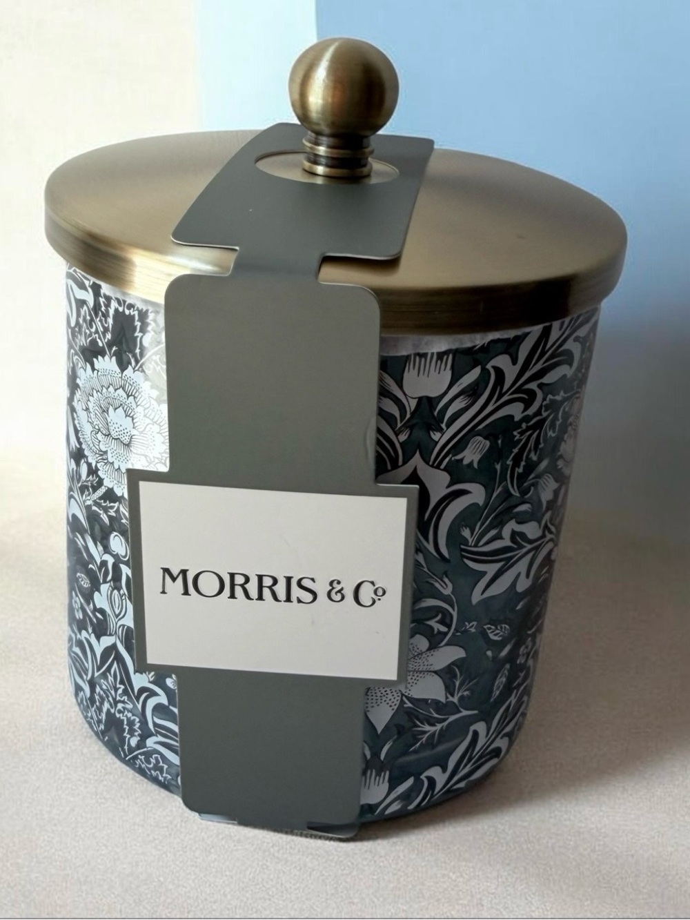 Morris & Co. Black & White Floral Ceramic Jar Canister Gold Lid Envogue NWT